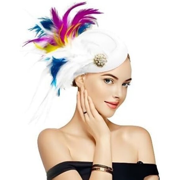 Fascinator Hat Women Tea Party White Color A-a-white Colorful - Picture 1 of 5